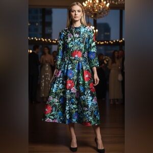 Julia Jordan Vibrant Floral 3/4 Sleeve Dress